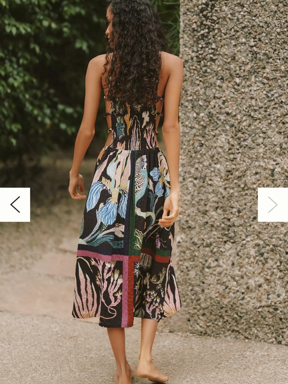 Anthropologie Black Midi Dress with Multicolor Botanical Print - Picture 3 of 3